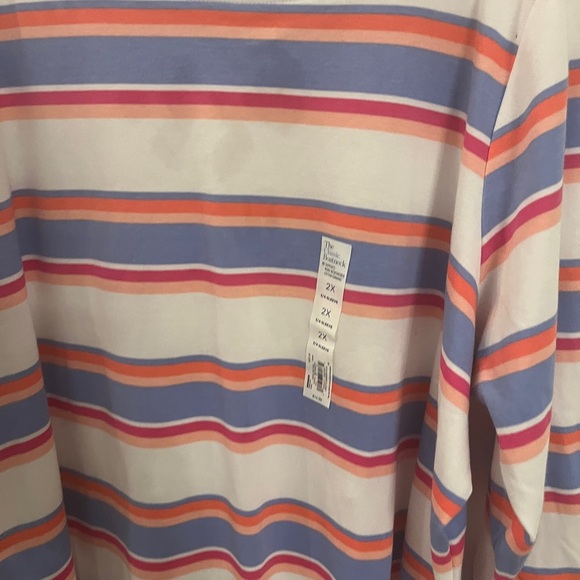 Croft & Barrow Boatneck 3/4  Blue Pink Sleeve Striped Top 2X NWT Plus Size - Picture 9 of 13